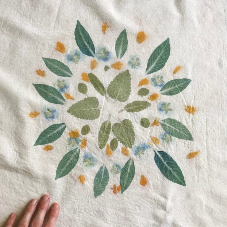 A botanical mandala on fabric